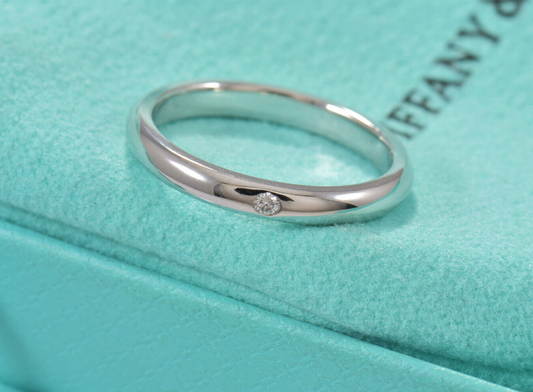 Tiffany & Co Platinum Diamond Elsa Peretti Stack Band Ring Size 6 Pouch Unisex