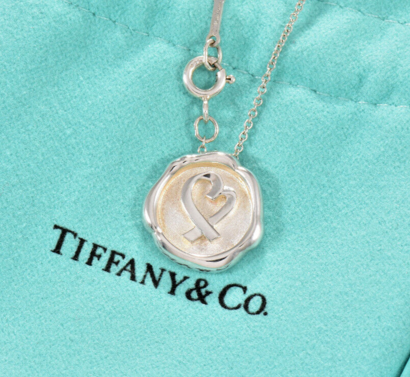 Tiffany & Co Paloma Picasso Round Loving Heart Circle Necklace 16.75" & Pouch