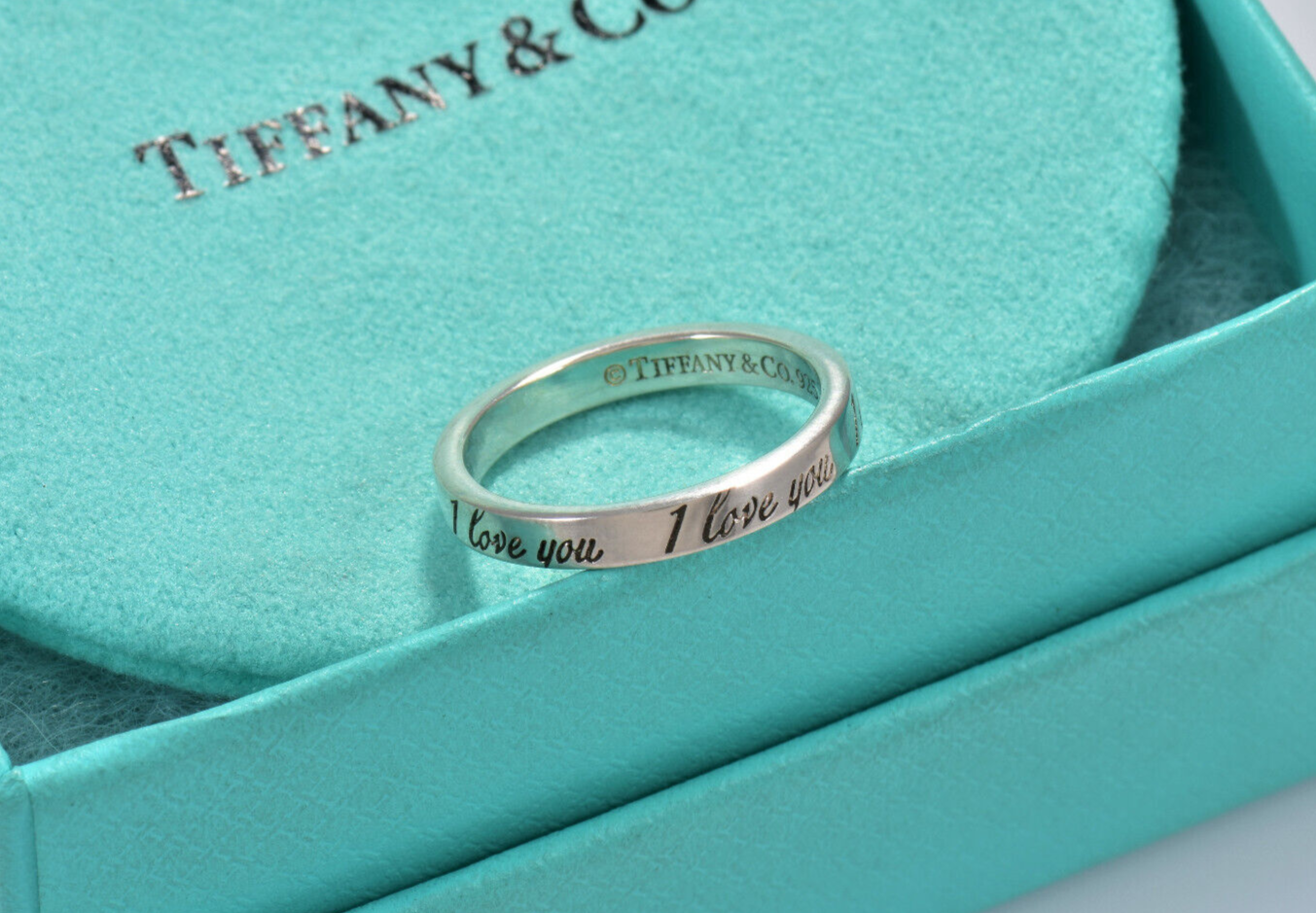 Tiffany & Co Sterling Silver I Love You Notes Narrow Band Ring Size 6 in Pouch