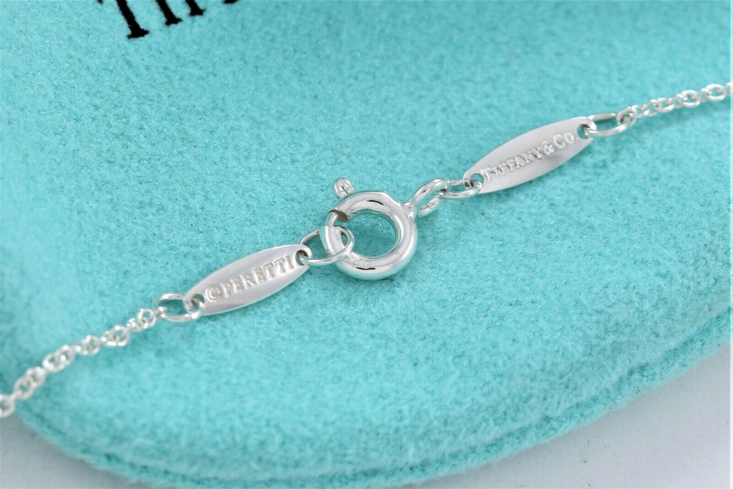 Tiffany & Co Silver Elsa Peretti Teardrop Pendant 18.5" Chain Necklace in Pouch