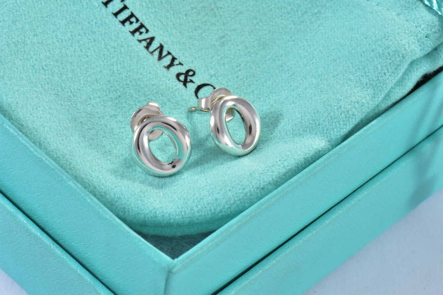 Tiffany & Co Sterling Silver Elsa Peretti Sevillana O Earrings Box Pouch Lovely