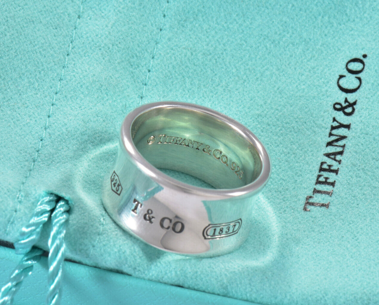 Tiffany & Co Sterling Silver 1837 Wide Concave Band Size 10 Ring in Box Unisex