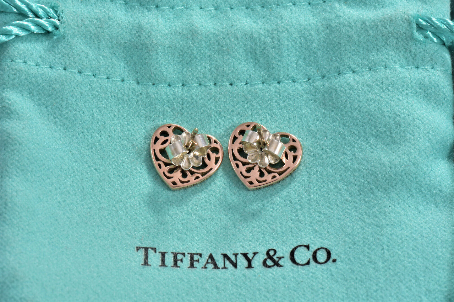 Tiffany & Co Rubedo Gold Metal Enchant Heart Stud Earrings in Box Pouch Rare