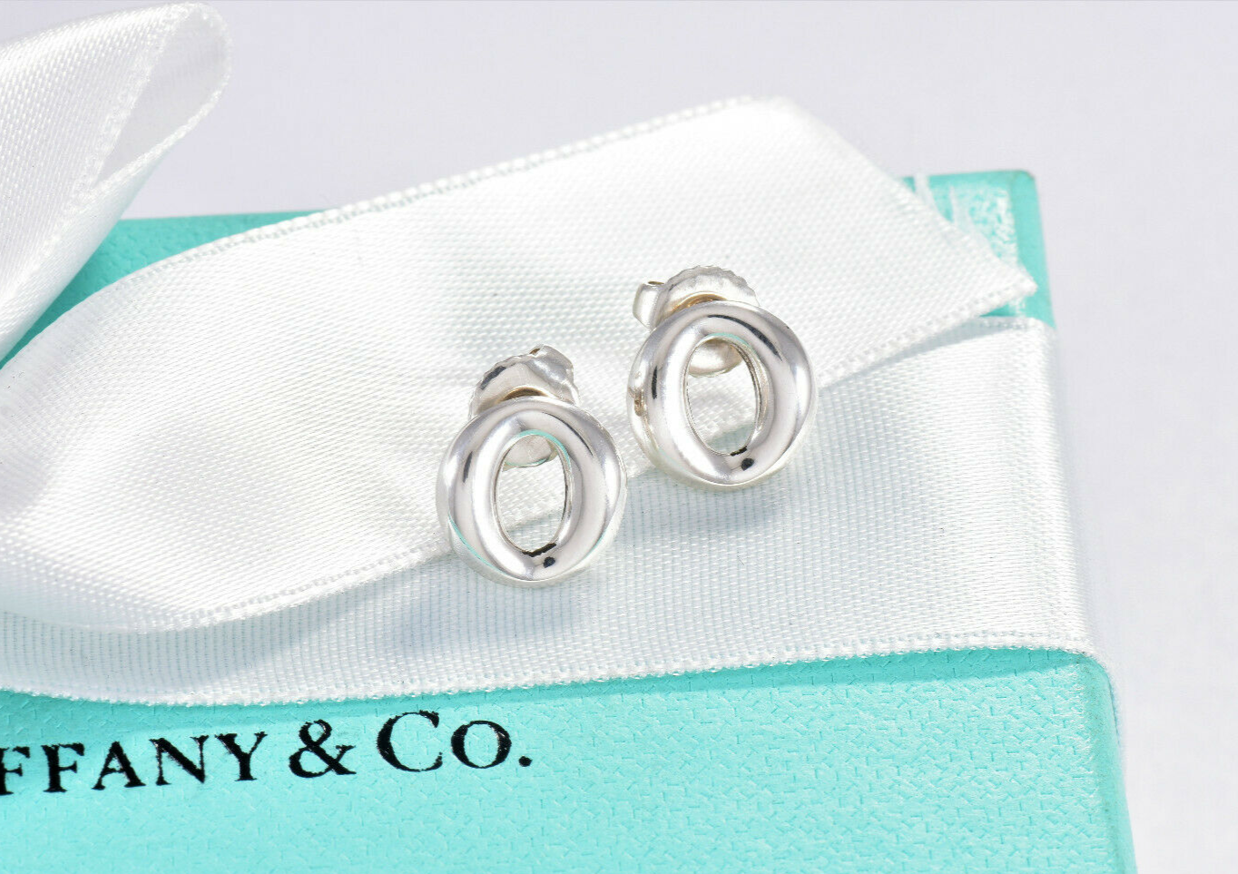 Tiffany & Co Sterling Silver Elsa Peretti Sevillana O Earrings Box Pouch Lovely