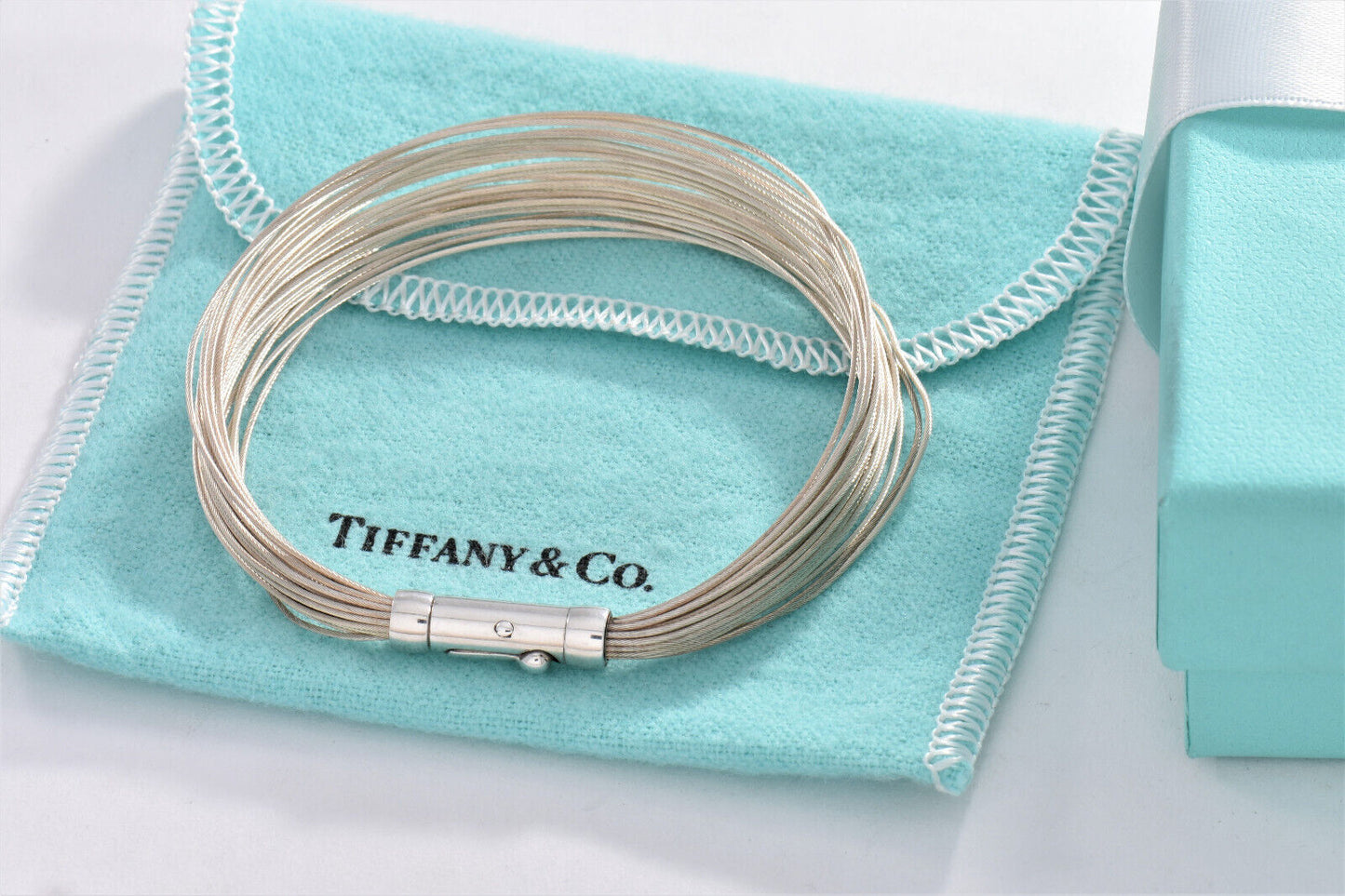 Tiffany & Co Germany Silver Multi Wire Mesh Ring Link Bracelet 7" & Pouch Rare