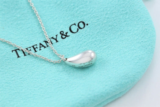 Tiffany & Co Silver Elsa Peretti Teardrop Pendant 18.5" Chain Necklace in Pouch