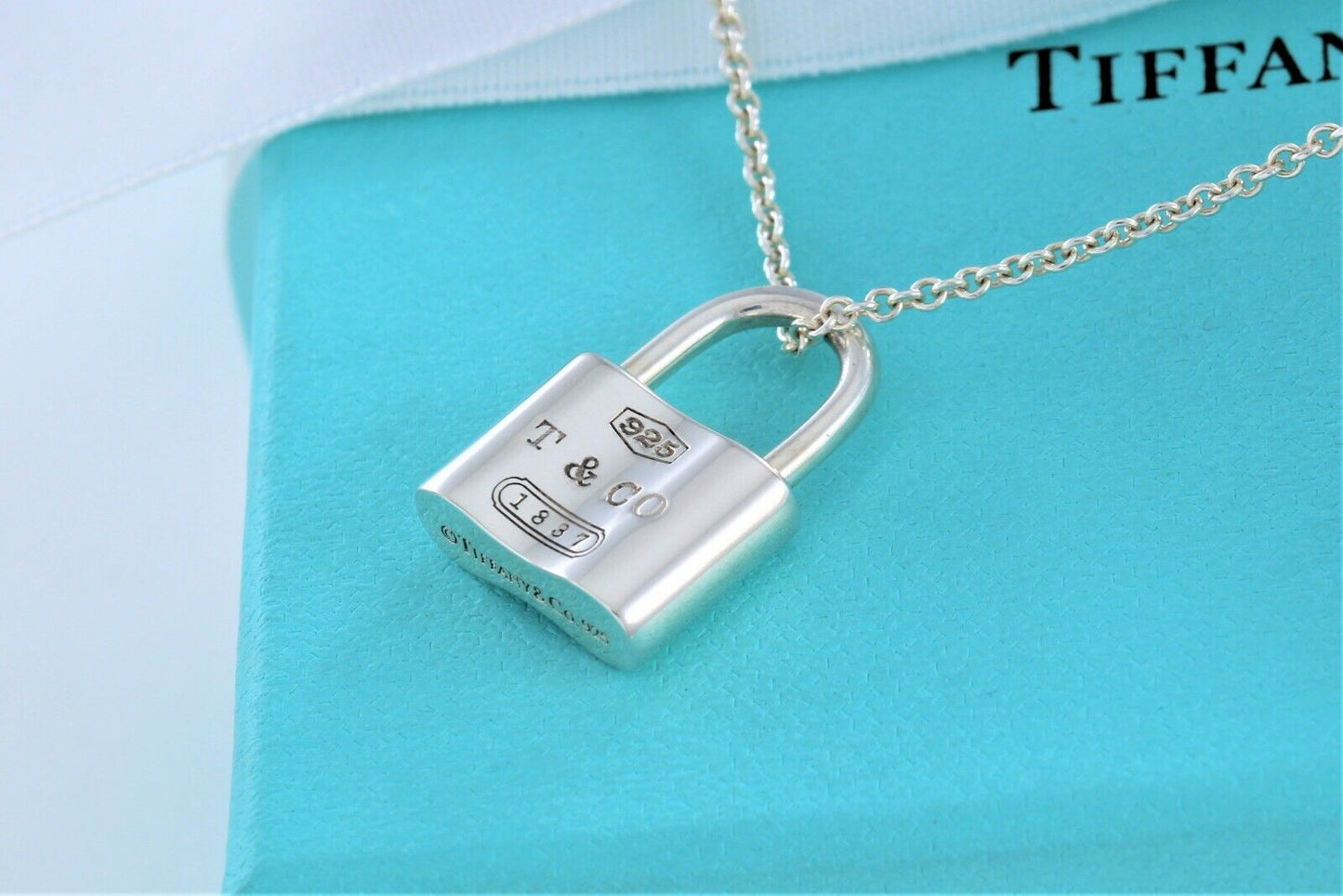 Tiffany & Co Sterling Silver 1837 Padlock Pendant Necklace & Pouch Icon Pad Lock