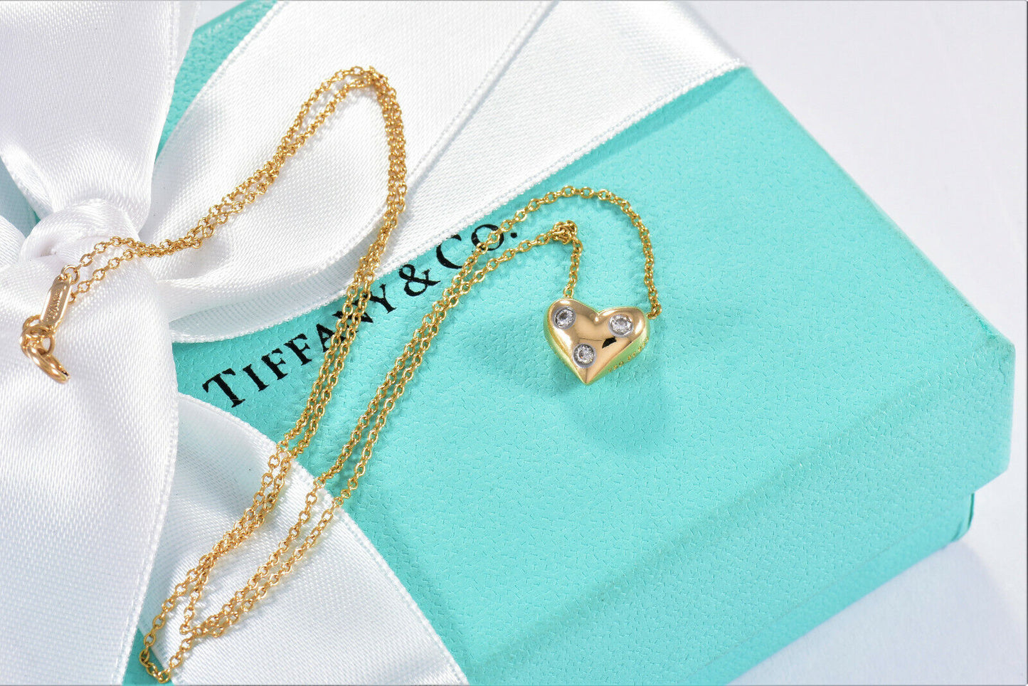 Tiffany & Co Diamond 18k Yellow Gold Etoile Heart Pendant 17" Necklace Platinum