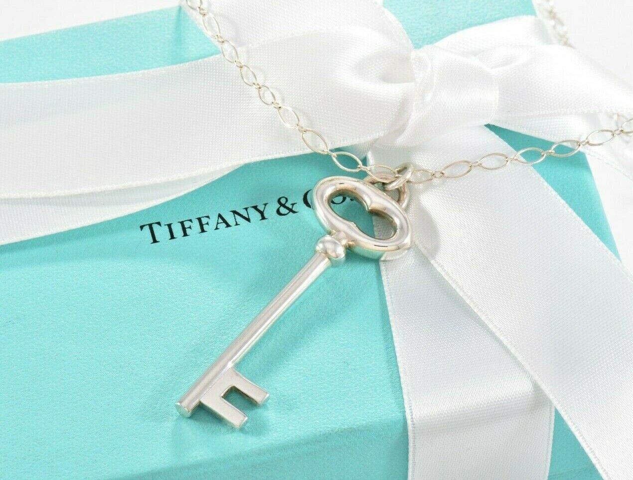 Tiffany & Co Silver Large 2" Oval Key Charm Pendant 18.5" Chain Necklace Pouch