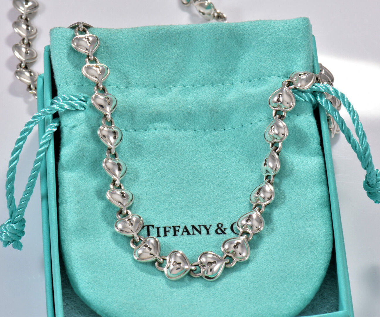 Vintage Tiffany & Co Italy Silver Heart Link Padlock Pendant 16.6" Necklace Lock