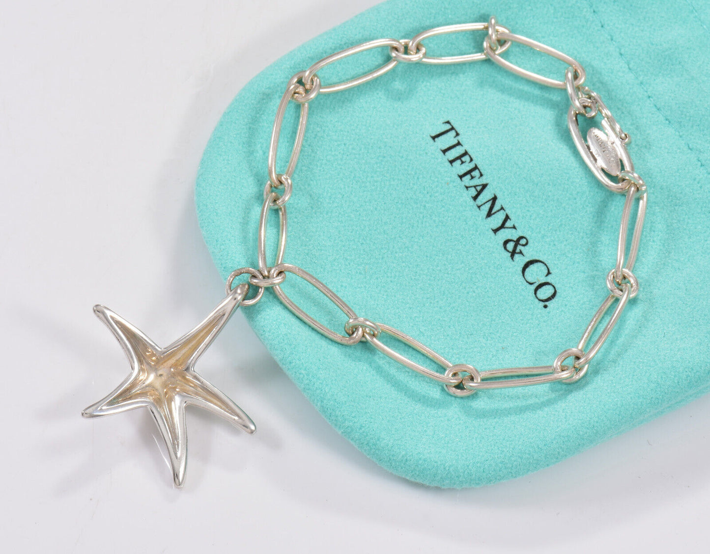 Tiffany & Co Elsa Peretti Silver Large Starfish Oval Link Chain 6.75" Bracelet