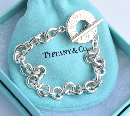 Tiffany & Co Sterling Silver 1837 Toggle Chain Link 7.5" Bracelet in Pouch Rare