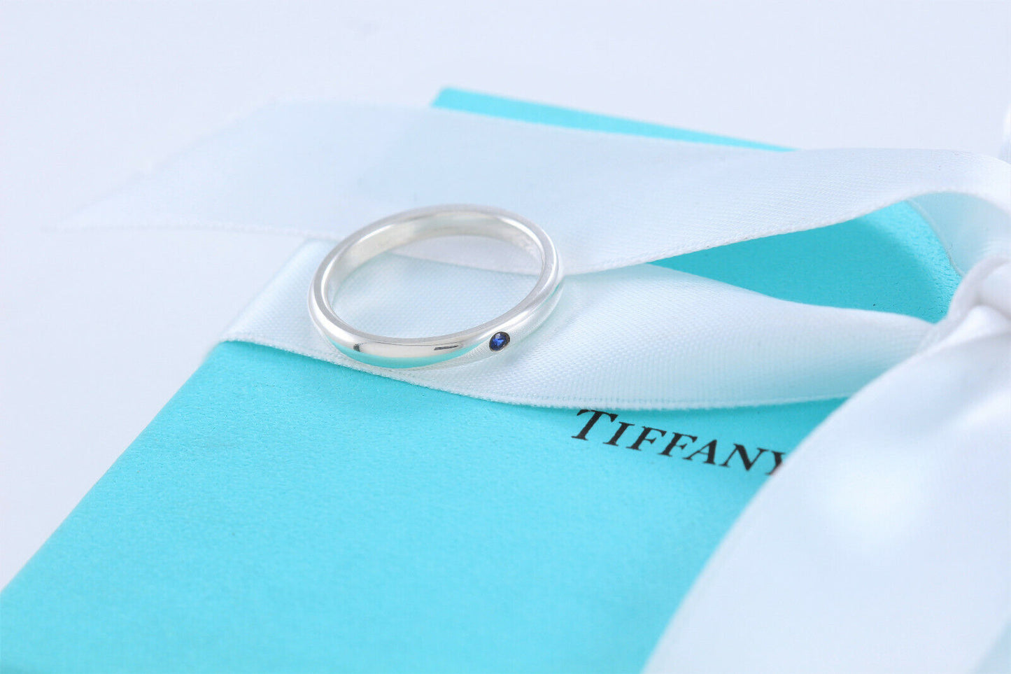 Tiffany & Co Silver Elsa Peretti Blue Sapphire Stack Ring Size 6 in Pouch Rare