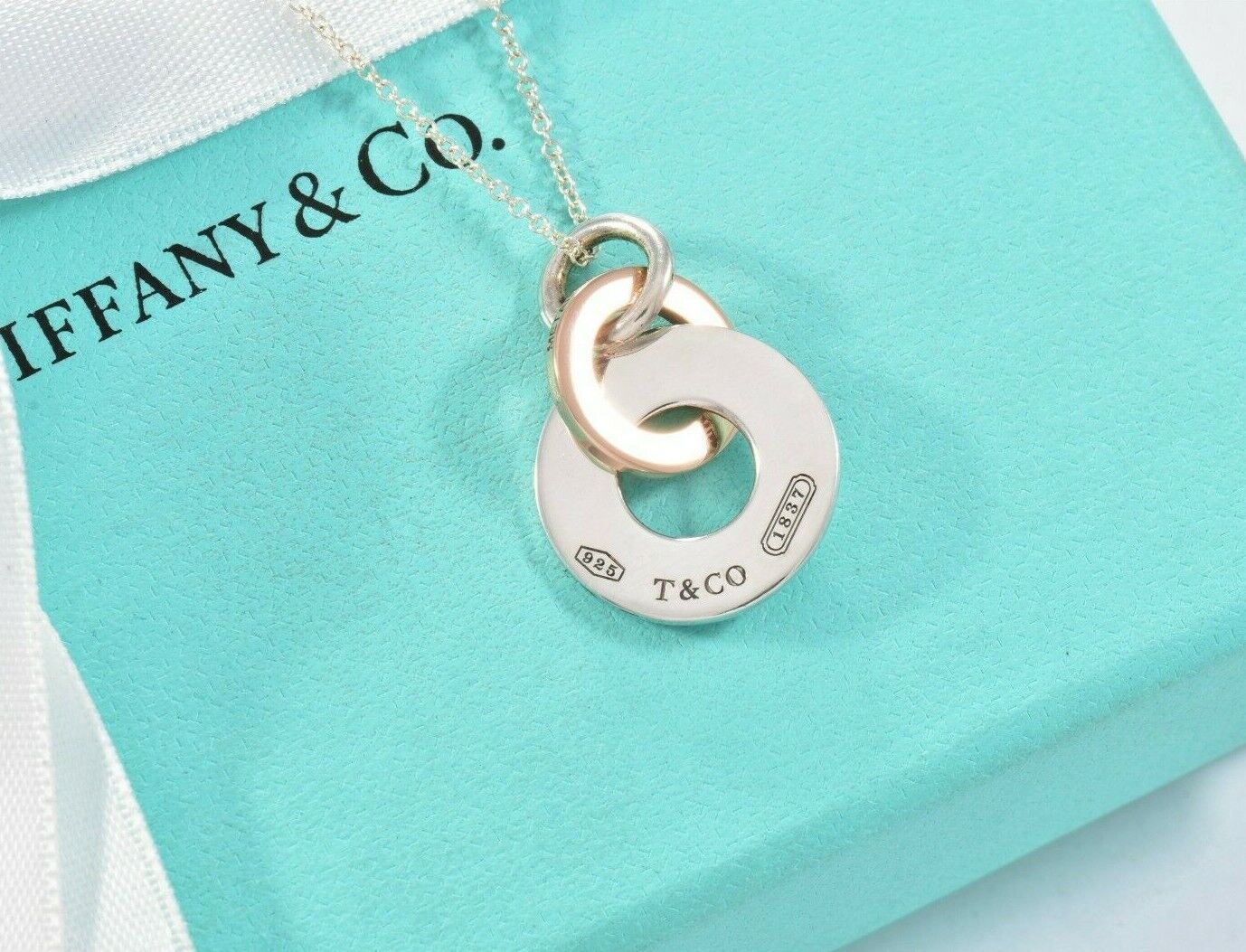 Tiffany & Co Silver Rubedo Gold Metal 1837 Interlocking Circles Pendant Necklace