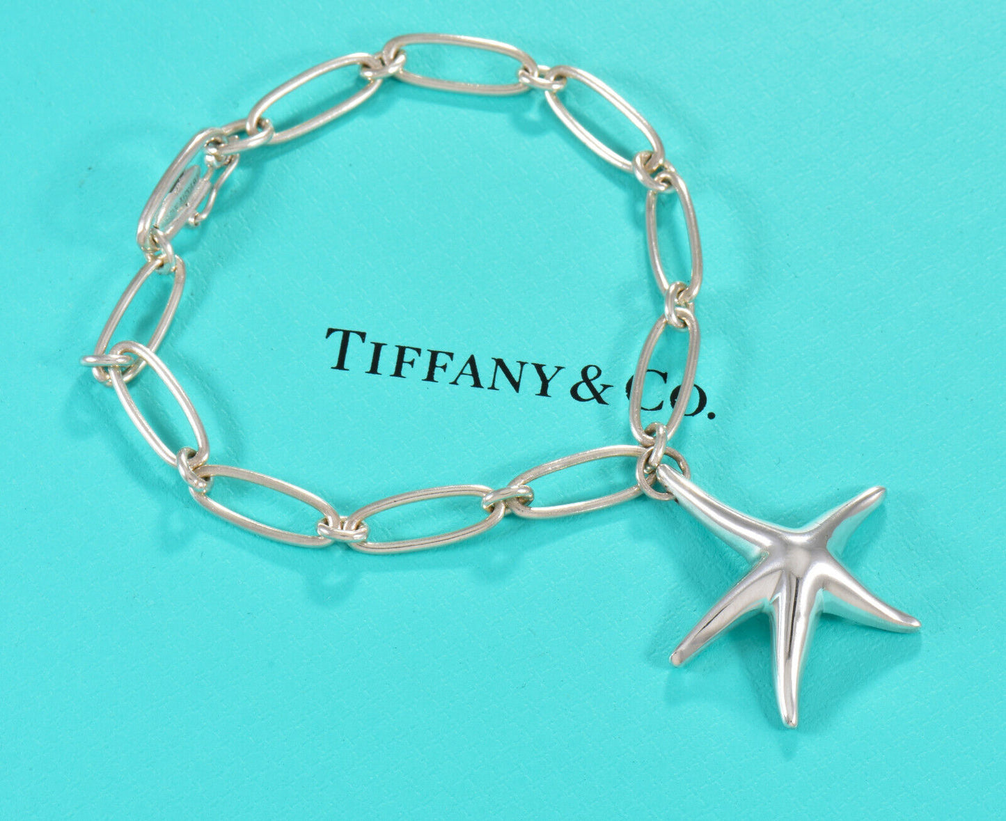 Tiffany & Co Elsa Peretti Silver Large Starfish Oval Link Chain 6.75" Bracelet