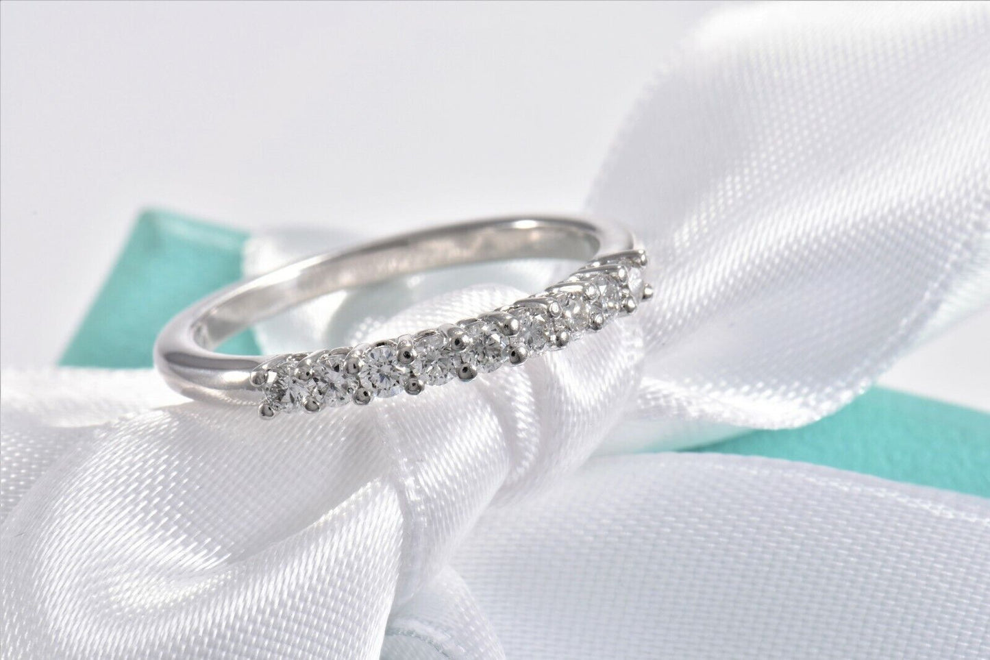 Tiffany & Co Embrace Diamond Platinum 2.2mm Band Size 6 Ring and Packaging