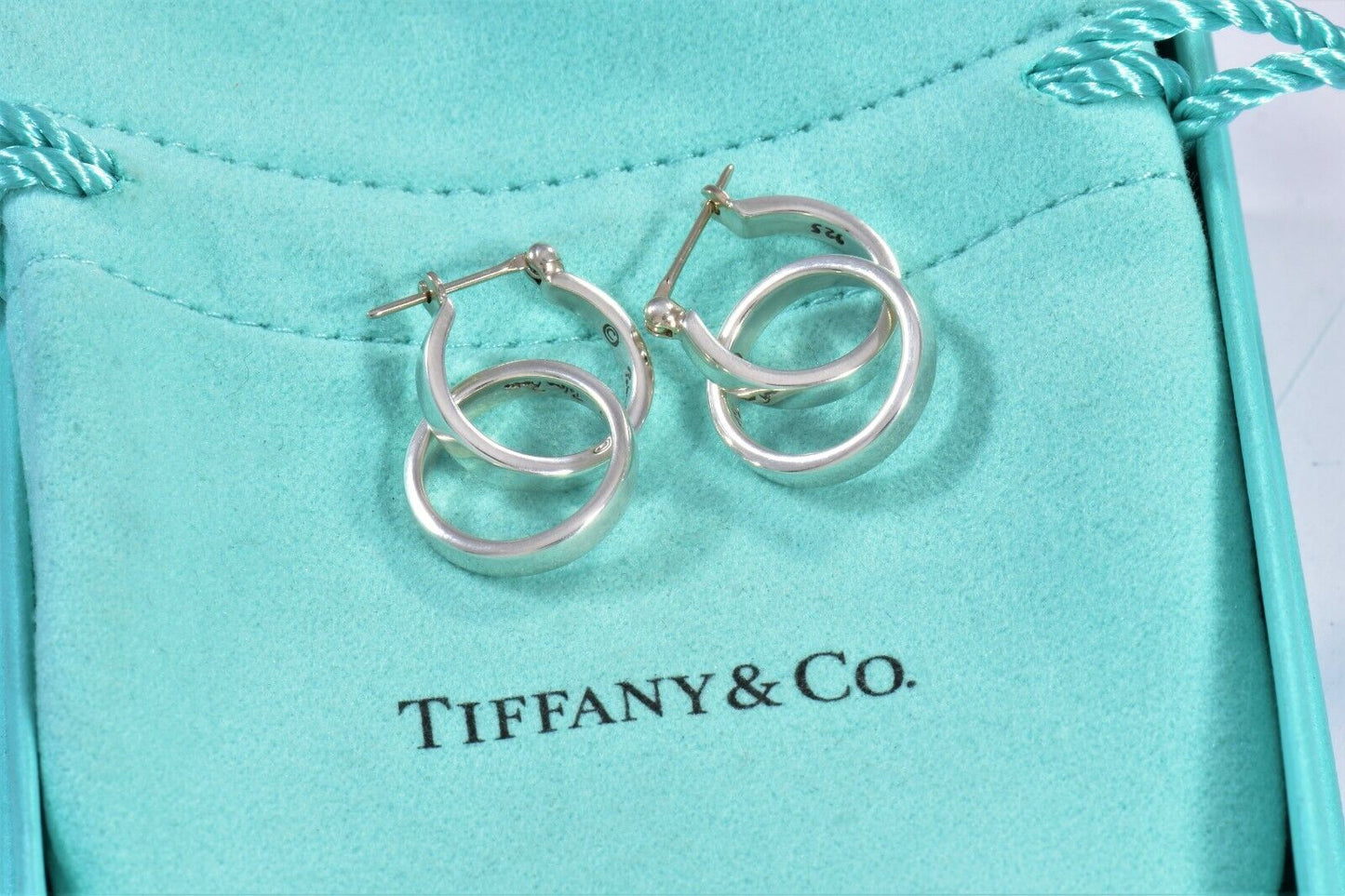 Tiffany & Co Silver 2 In 1 Paloma Picasso Interlock Hoop Dangle Earrings & Pouch