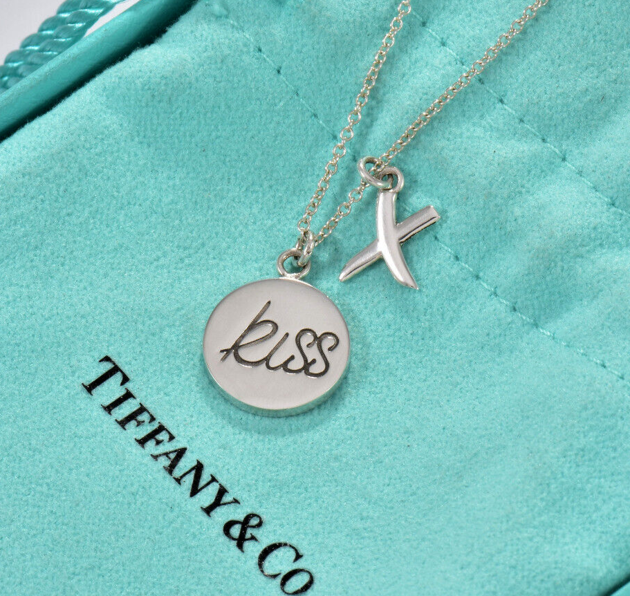 Tiffany & Co Silver Paloma Picasso Graffiti Hug Kiss X  Two Pendant 16" Necklace