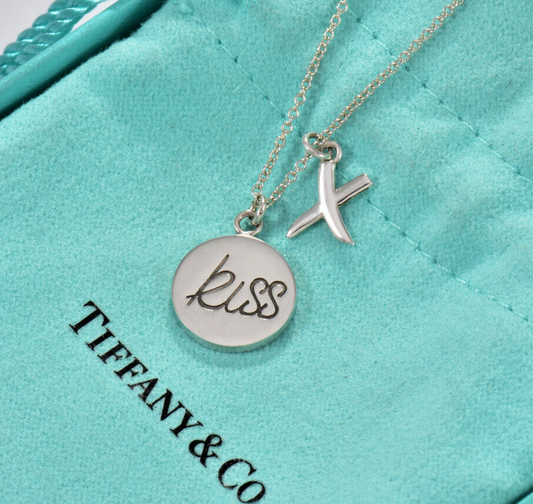 Tiffany & Co Silver Paloma Picasso Graffiti Hug Kiss X  Two Pendant 16" Necklace