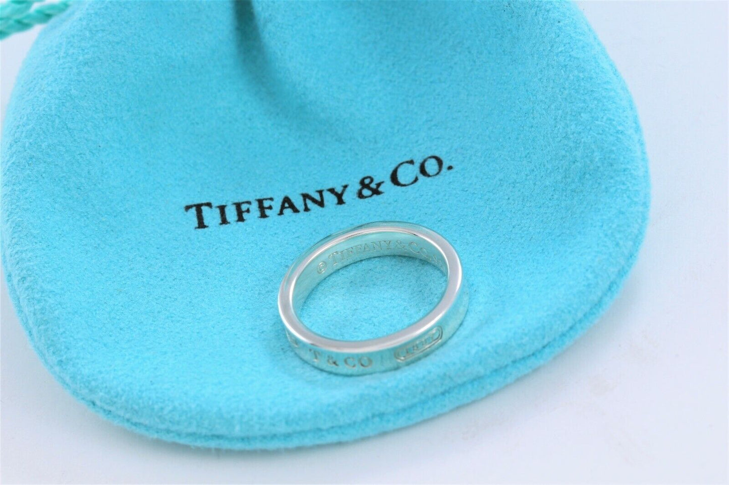 Tiffany & Co Silver 1837 Narrow Band Stack Ring Size 7 in Box Pouch Mens