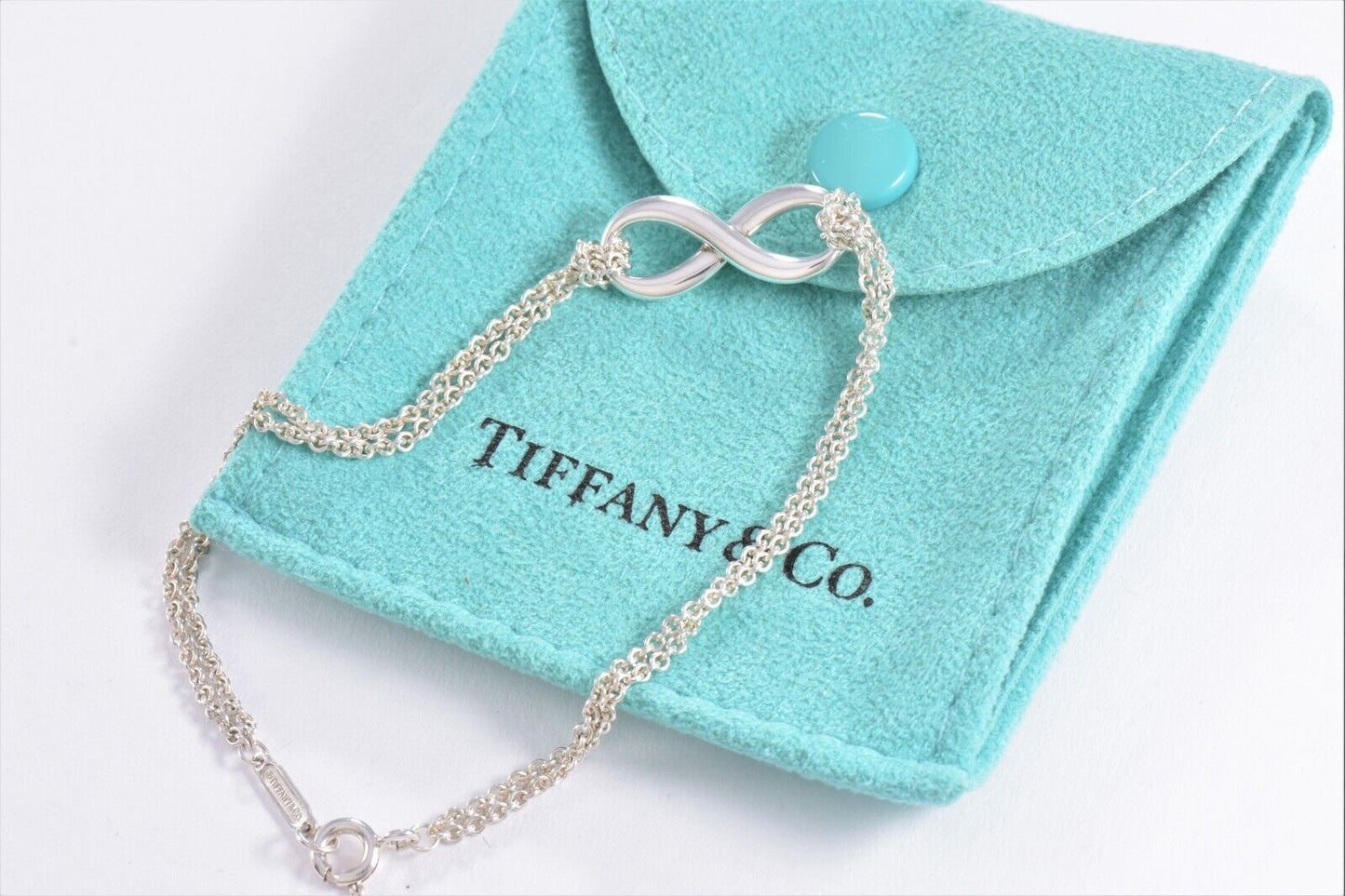 Tiffany & Co Sterling Silver Double Chain Infinity Bracelet 6.35" in Pouch Love