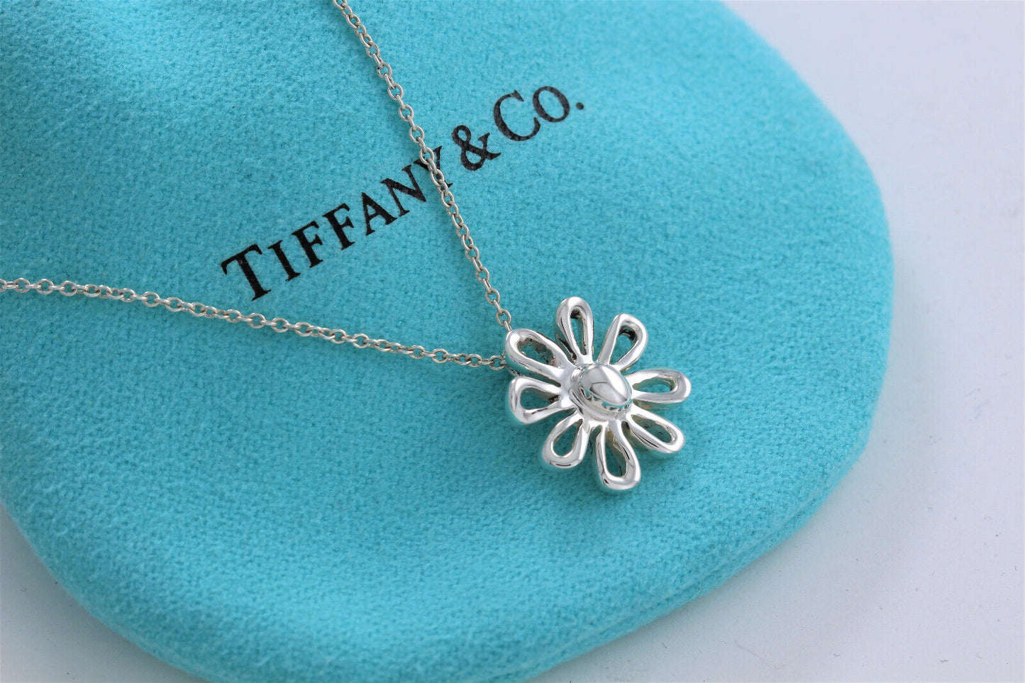 Tiffany & Co Silver Paloma Picasso Daisy Flower Pendant Necklace in Pouch Rare