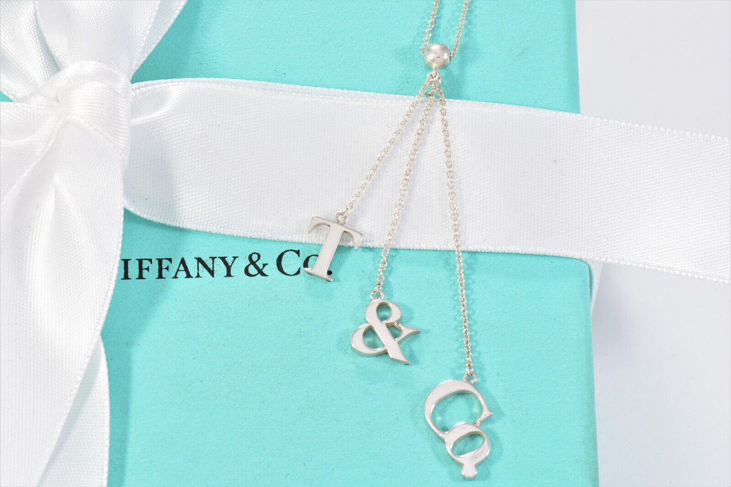 Tiffany & Co Sterling Silver Bead T Dangle Pendant Dangling Necklace in Box Rare