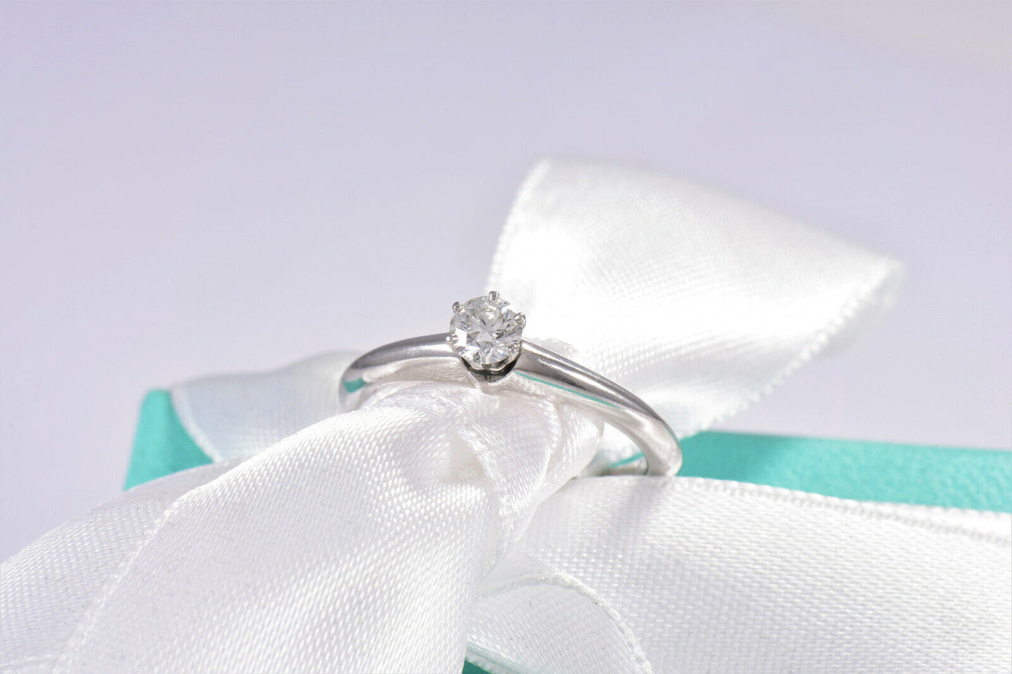 Tiffany & Co Platinum .23 ct Round Solitaire Diamond Ring Size 5 in Box Pouch