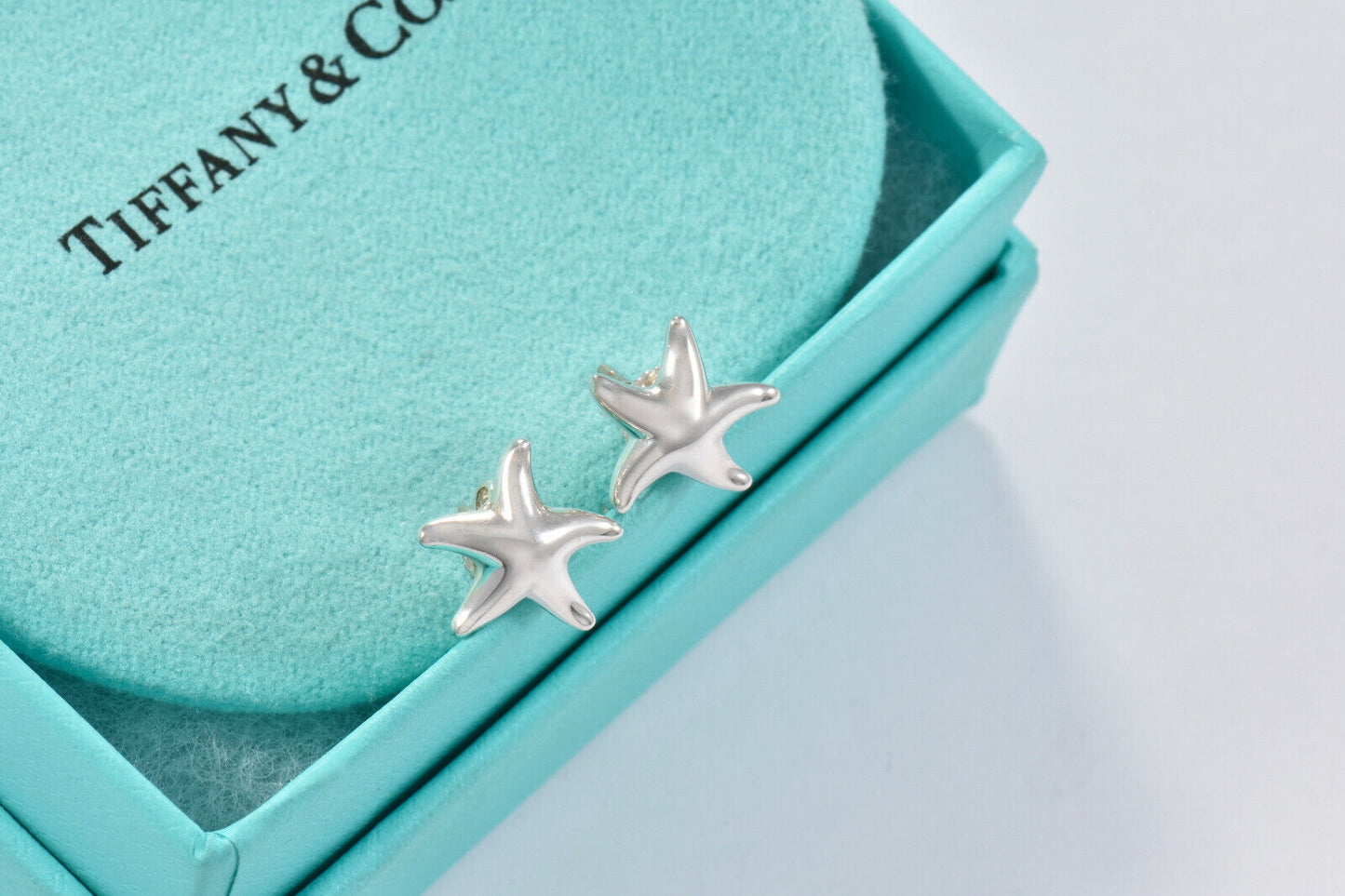 Tiffany & Co Silver Elsa Peretti 13mm Starfish Stud Earrings in Box Pouch Rare