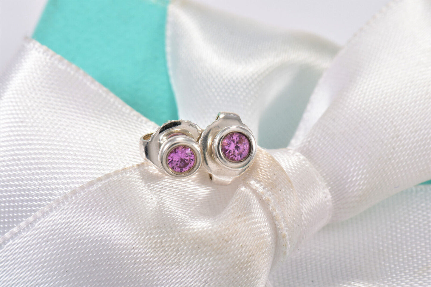 Tiffany & Co Silver Elsa Peretti Pink Sapphire Color By Yard Stud Earrings Boxed