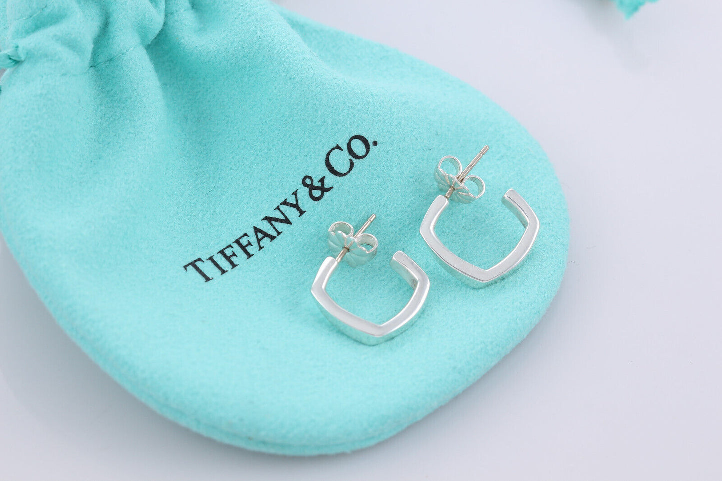 Tiffany & Co Silver Gehry Small 14mm Torque Square Hoop Earrings in Box Pouch