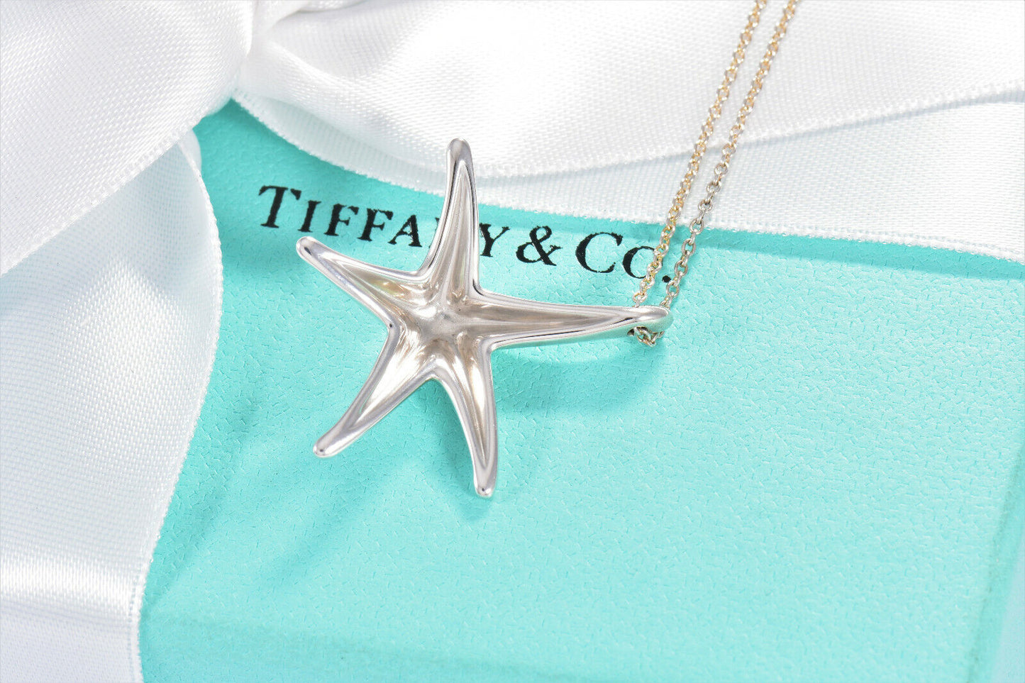 Tiffany & Co Silver Elsa Peretti Large Starfish Pendant 16.25" Necklace in Box