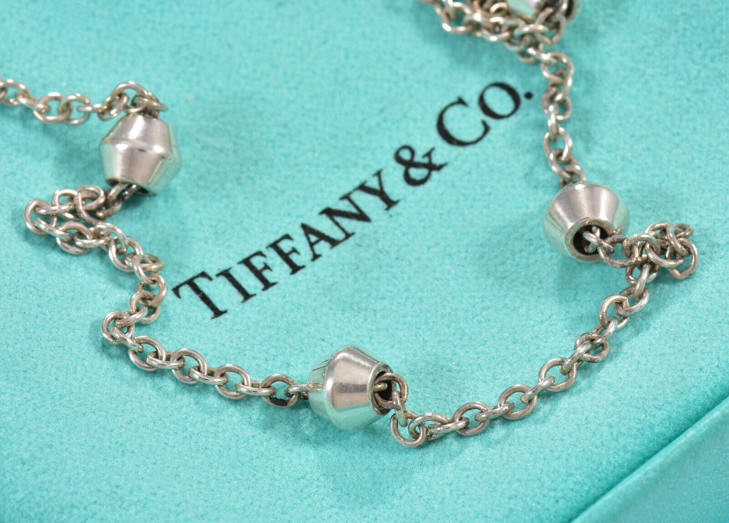 Tiffany & Co Silver Bead By Yard Barrel Ball Station Necklace 16.25" in Pouch