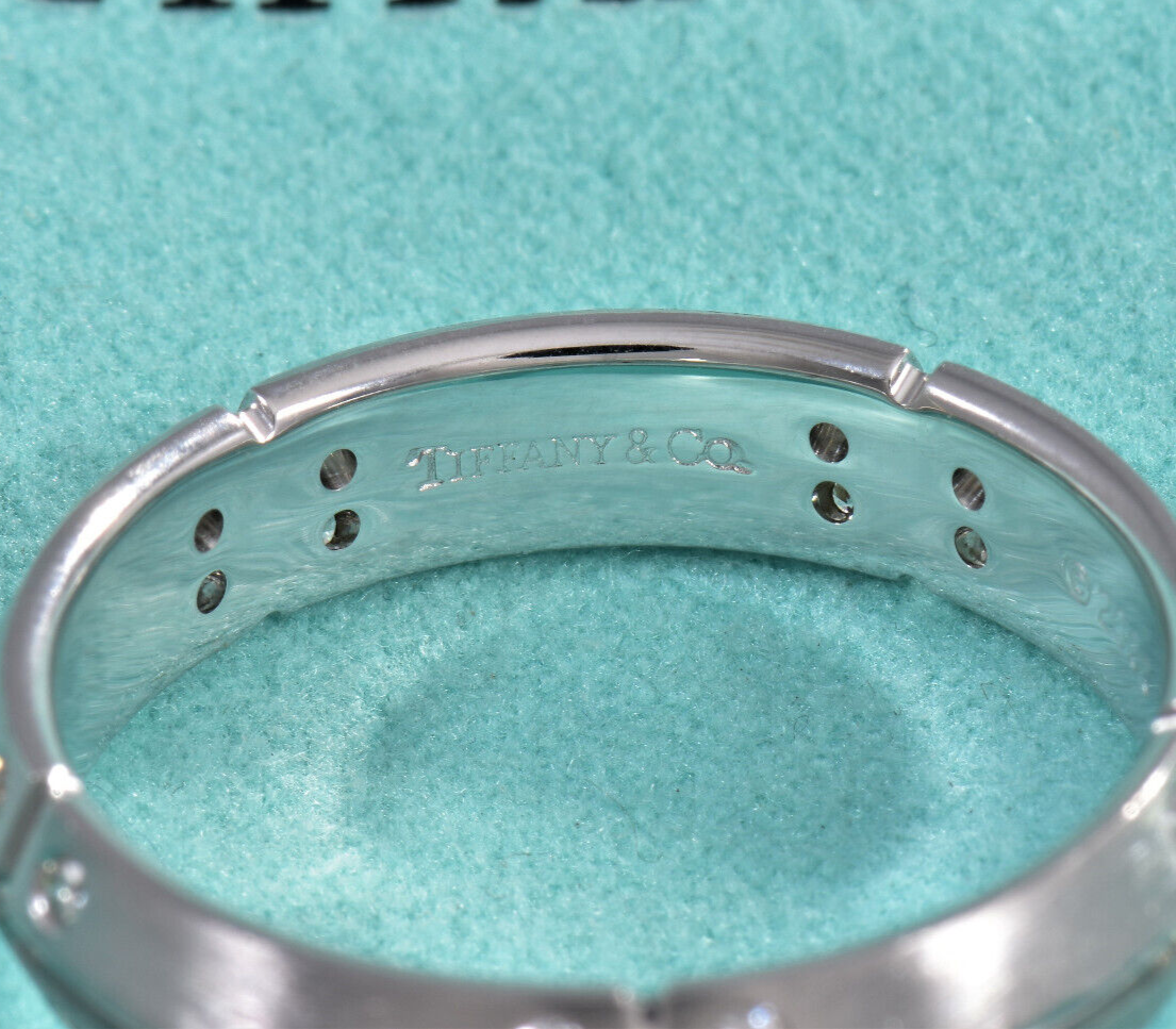 Tiffany & Co 18K White Gold Diamond Streamerica 5.5mm Wide Band Size 9.25 Ring