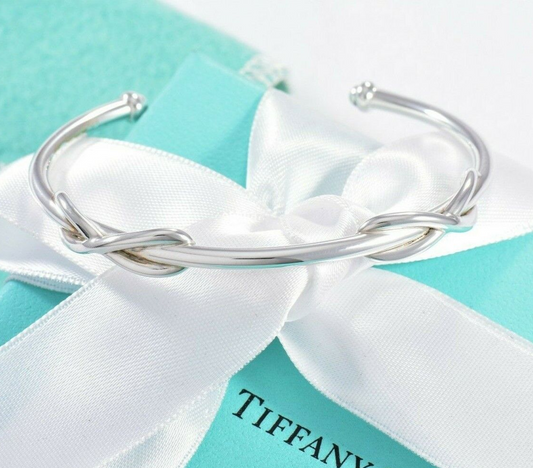 Tiffany & Co Sterling Silver Double Infinity Knot Cuff Bracelet & Box Pouch Rare