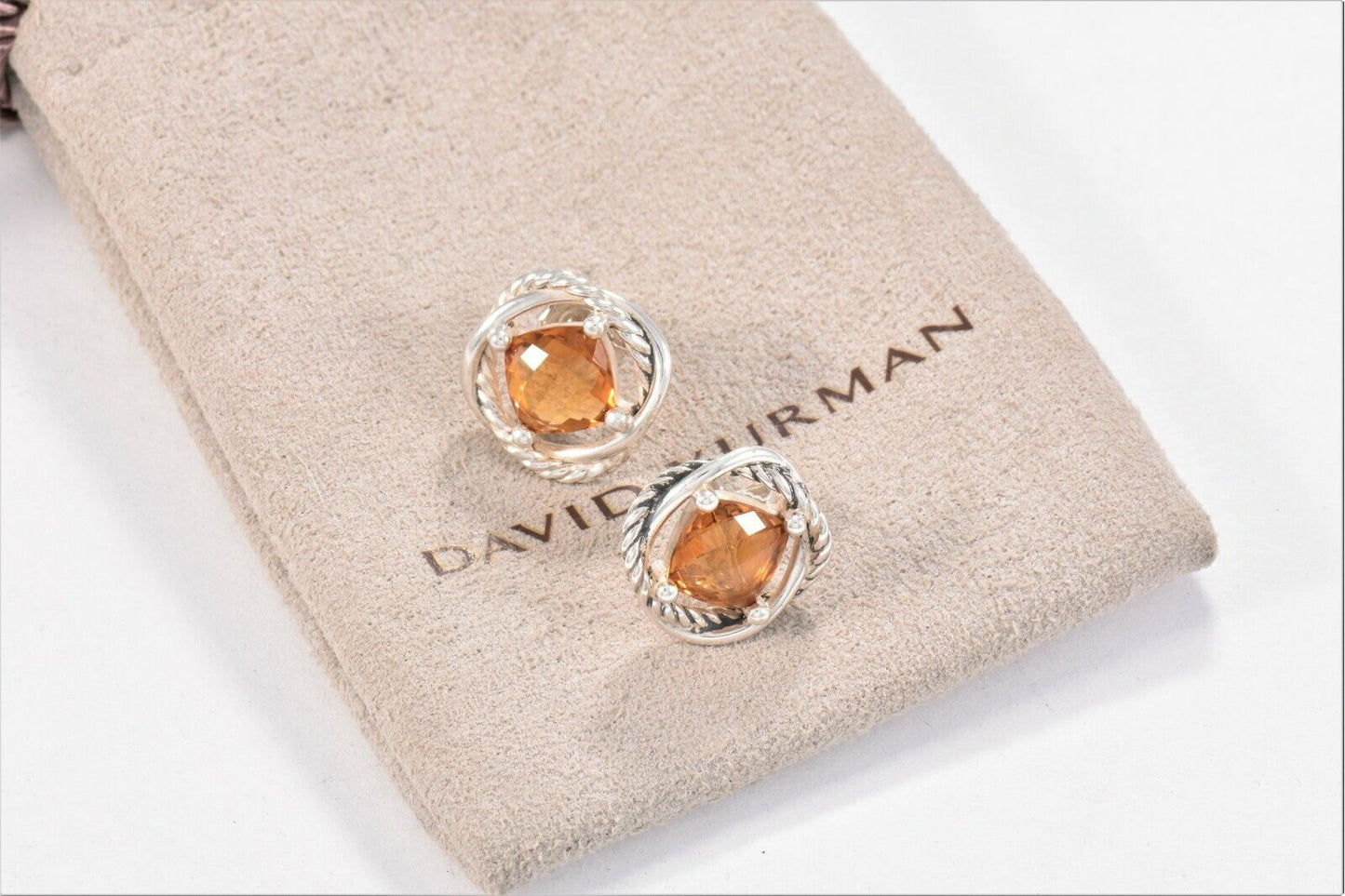 DAVID YURMAN Sterling Silver Citrine Infinity Earrings 7mm $495 in Pouch Stud