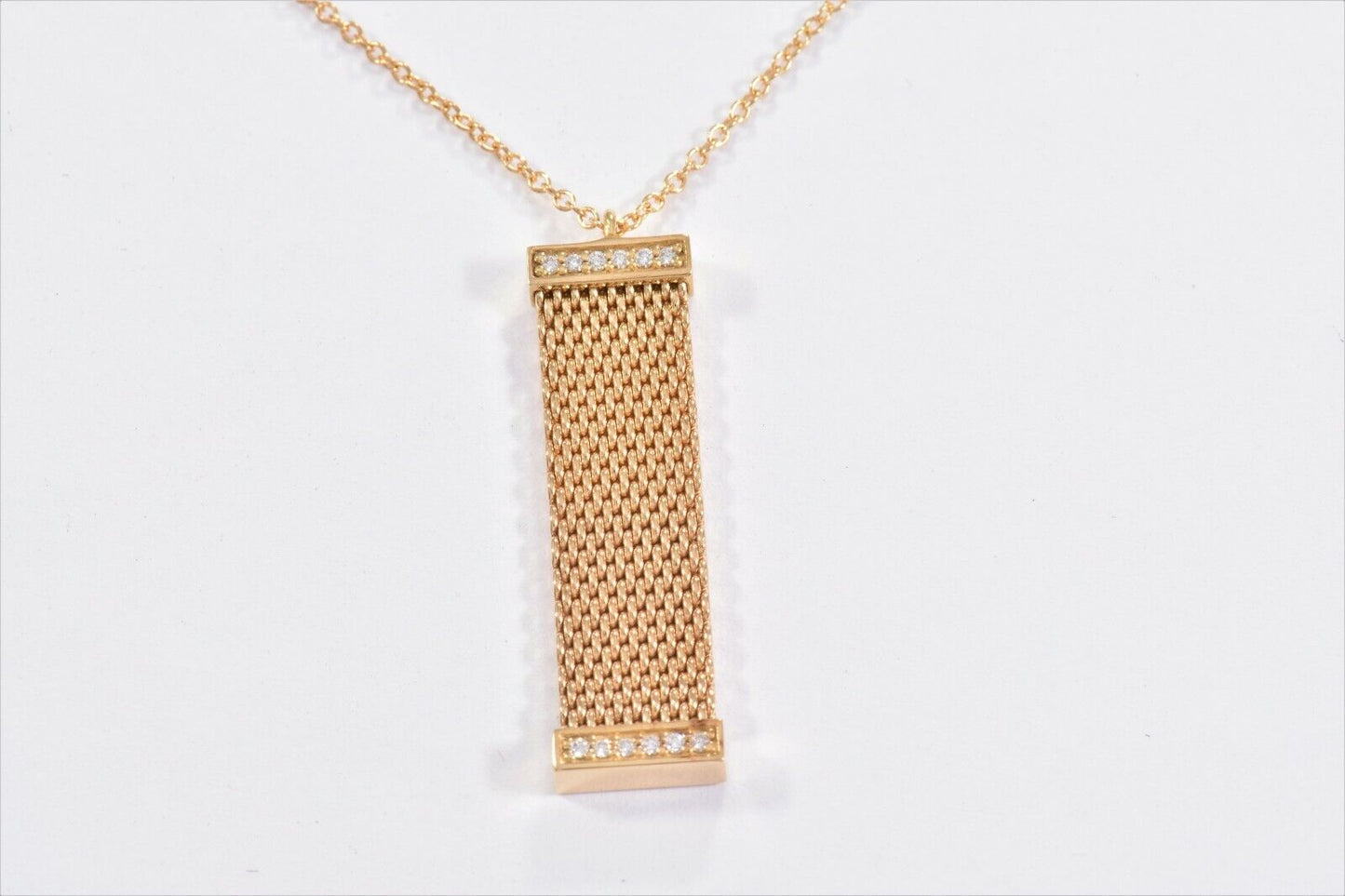 $2,600 Tiffany & Co Diamond 18K Yellow Gold Somerset Mesh Pendant Necklace Boxed