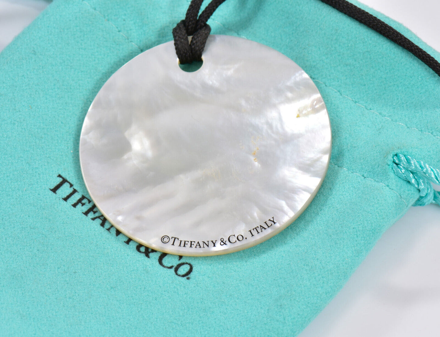 Tiffany & Co Silver Mother of Pearl Notes Large 1.6" Pendant 18" Necklace Rare