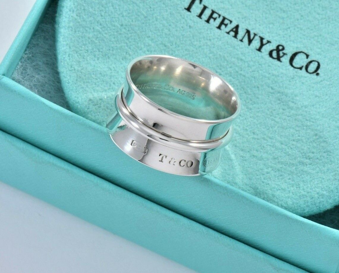 Tiffany & Co Sterling Silver 1837 Wide Concave Band 5.5 Ring & Pouch Unisex Rare