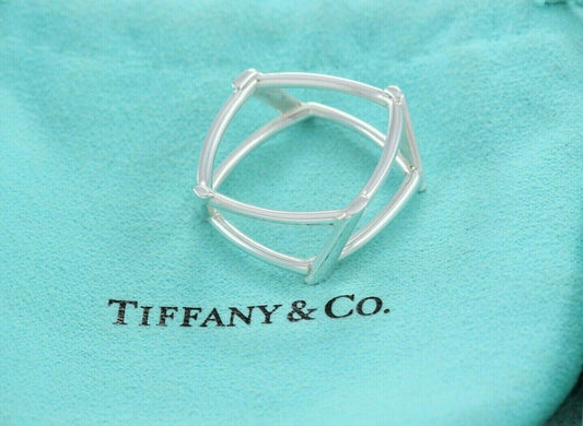 Tiffany & Co Frank Gehry Sterling Silver Open Torque Square Ring Size 6.5 Rare