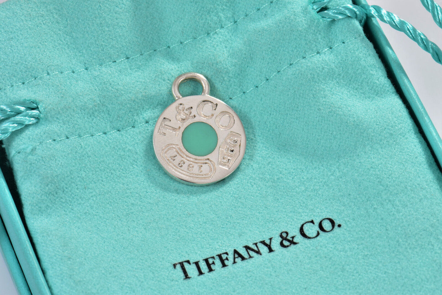 Tiffany & Co Silver Blue Enamel 1837 Circle Charm Pendant For Necklace Bracelet