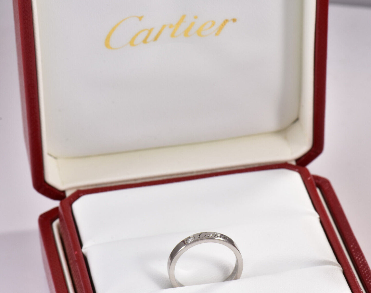 C De Cartier Platinum Diamond Wedding Band 3mm Size 50 in Boxes Mint Ring .03 ct