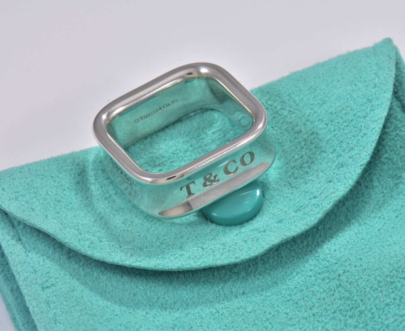 Size 6 Tiffany & Co 1837 Sterling Silver Square Wide Band Ring in Pouch Rare