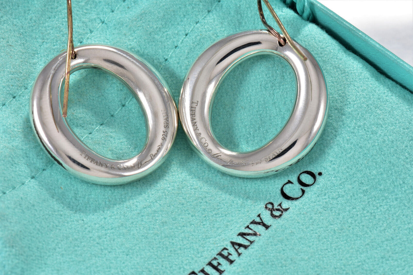 Tiffany & Co Silver Large Peretti Sevillana O Hook Dangle Earrings in Pouch Drop