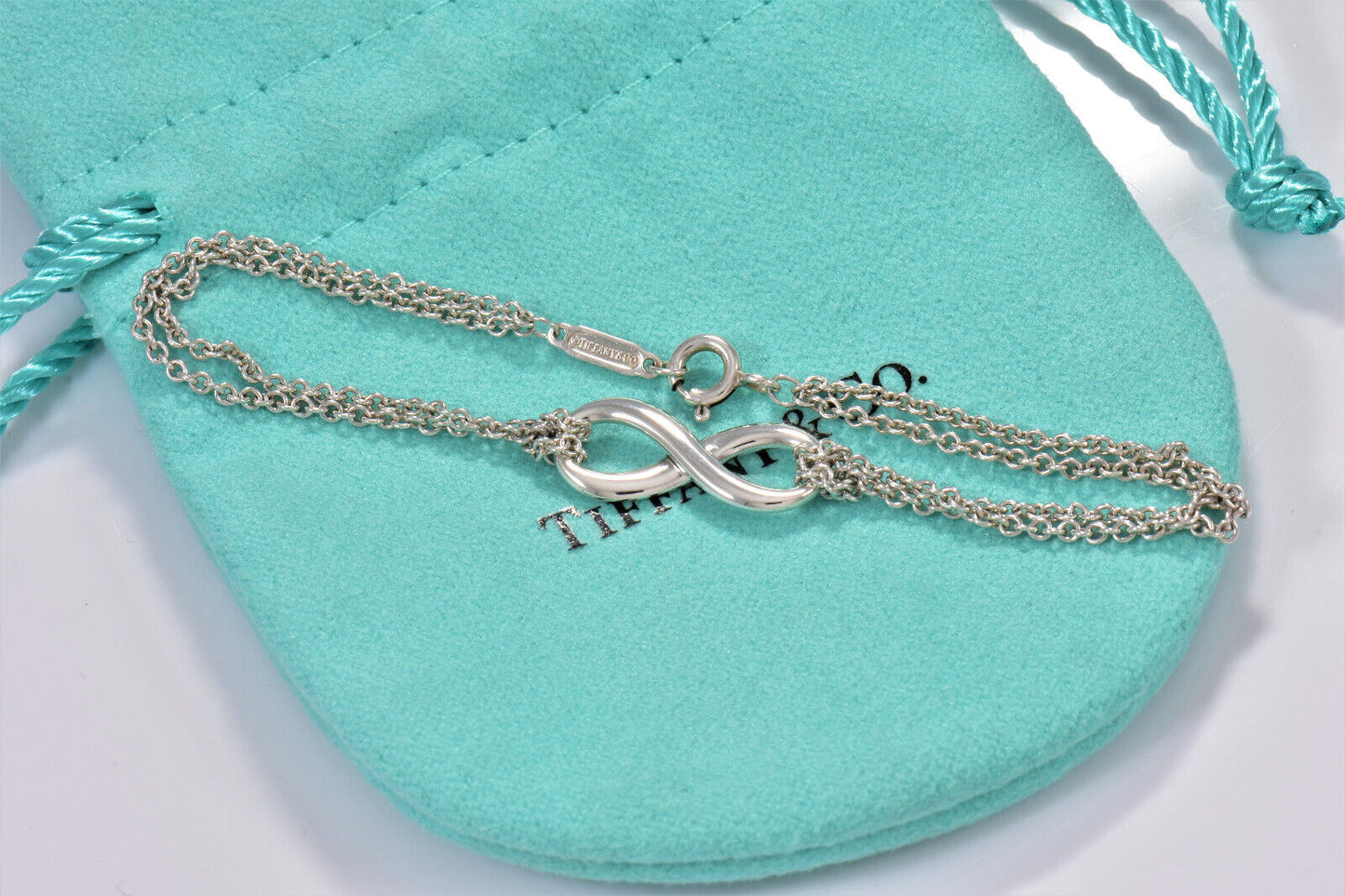 Tiffany & Co Sterling Silver Double Chain Infinity Bracelet 6.8" Boxed Lovely