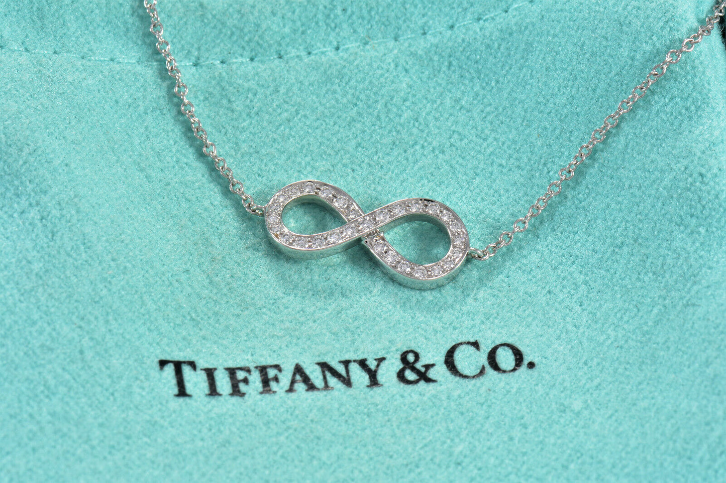 Tiffany & Co Platinum Diamond Infinity 6.5" Chain Bracelet in Box Pouch Rare