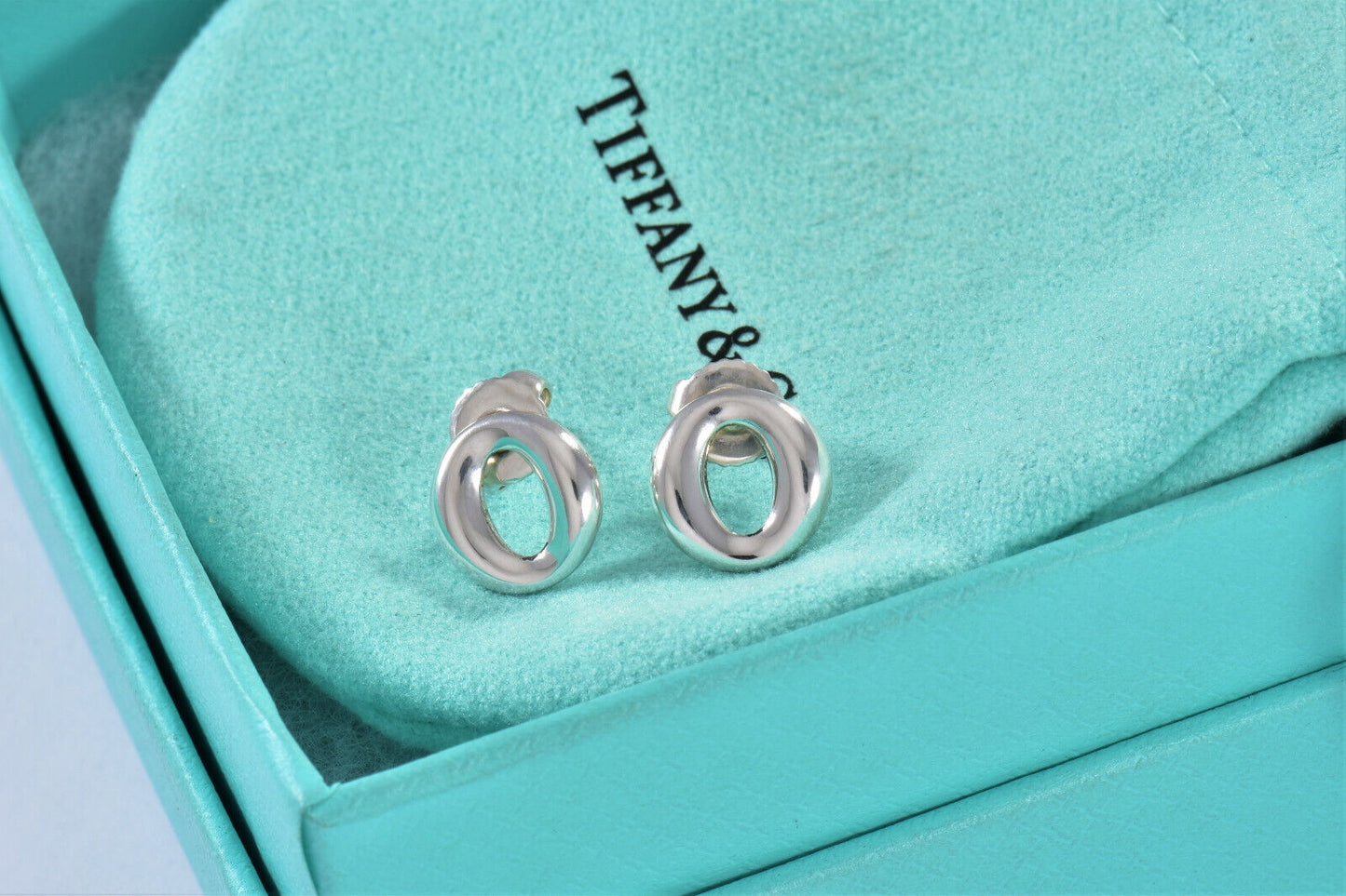 Tiffany & Co Sterling Silver Elsa Peretti Sevillana O Earrings Box Pouch Lovely