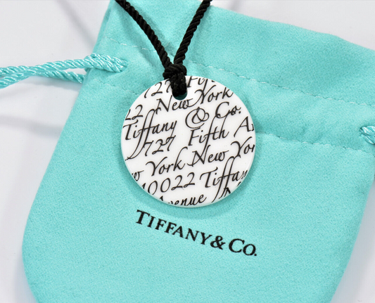 Tiffany & Co Silver White Bone NY Address Notes Round Circle Pendant Necklace