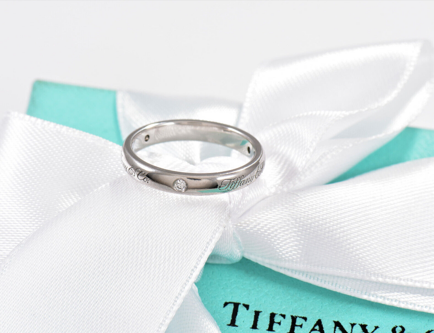 Tiffany & Co Platinum 3 Diamond Notes Band Ring Size 5 in Box Pouch Lucida Stack