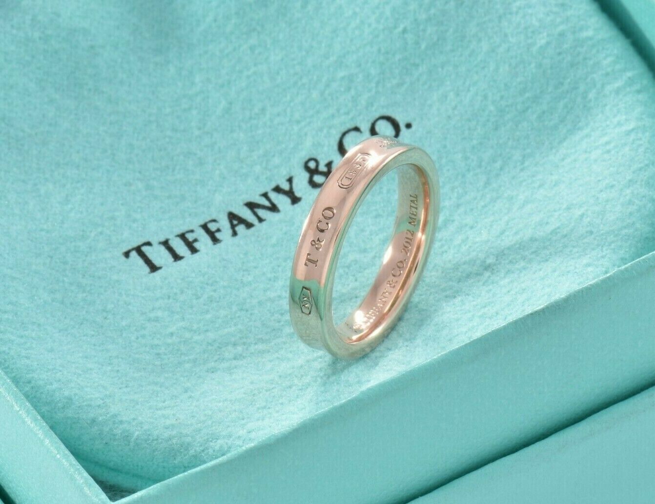 Tiffany & Co Rubedo Gold Metal Narrow 1837 Band Ring Size 13 and Pouch Lovely